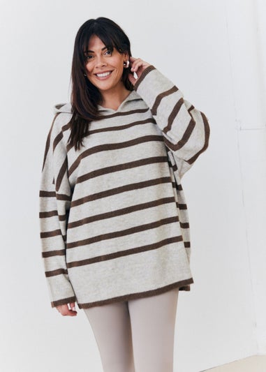 In The Style Stacey Solomon Neutral Stripe Knit Hoodie