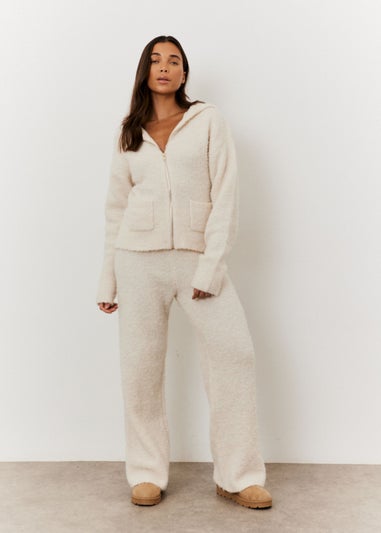 In The Style Stacey Solomon Cream Fluffy Knit Zip Up Hoodie