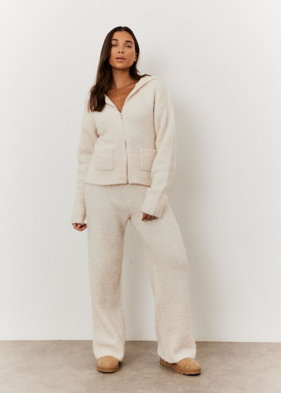 In The Style Stacey Solomon Cream Fluffy Knit Zip Up Hoodie