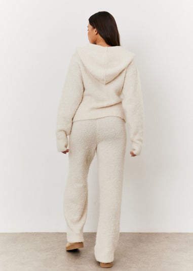 In The Style Stacey Solomon Cream Fluffy Knit Zip Up Hoodie