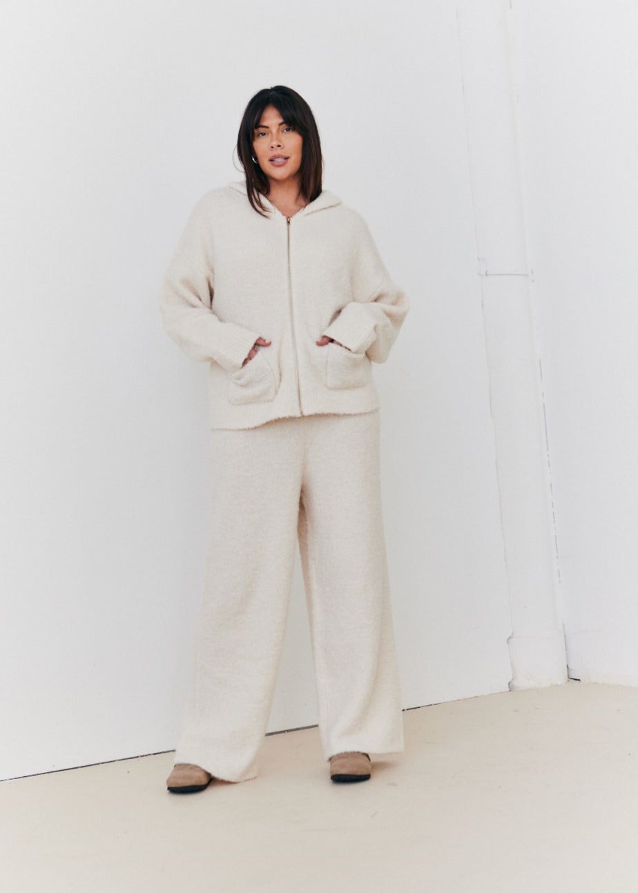 In The Style Cream Fluffy Knit Wide Leg Trousers