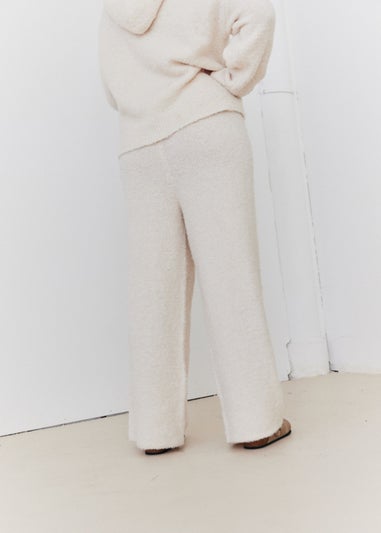In The Style Cream Fluffy Knit Wide Leg Trousers