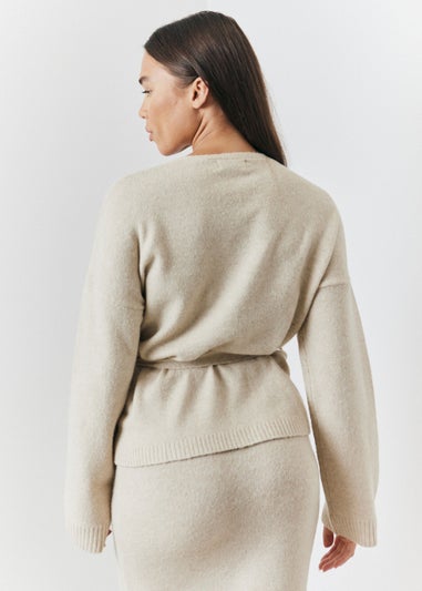 In The Style Oatmeal Wrap Knit Co Ord Cardigan