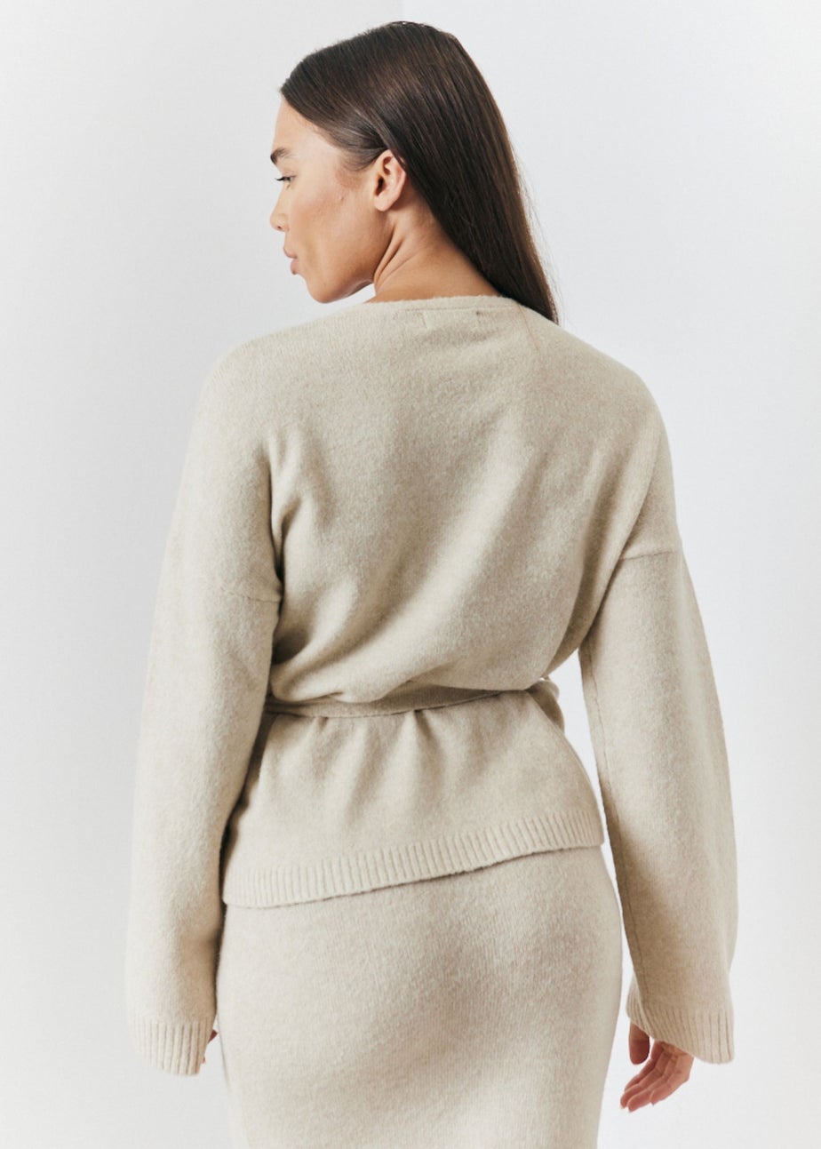 In The Style Oatmeal Wrap Knit Co Ord Cardigan