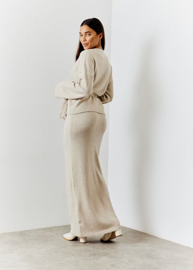 In The Style Oatmeal Wrap Knit Co Ord Cardigan