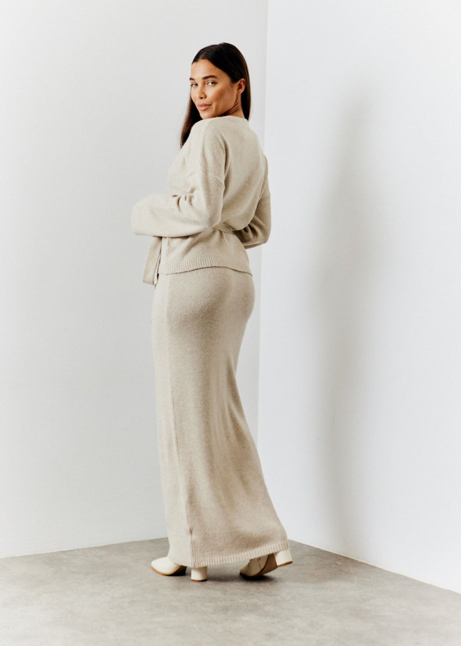 In The Style Oatmeal Wrap Knit Co Ord Cardigan