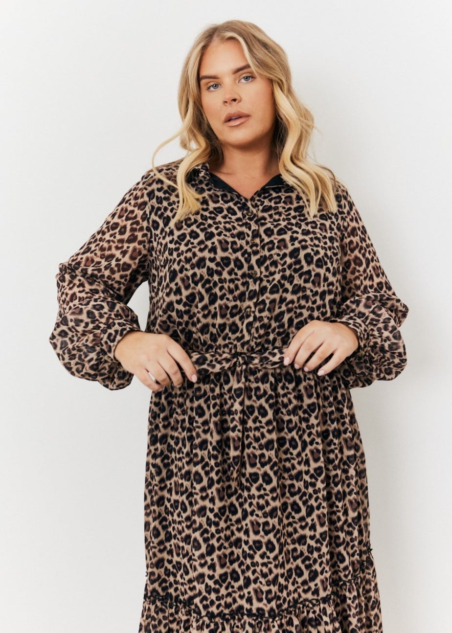 In The Style Jess Millichamp Brown Leopard Smock Shirt Maxi Dress