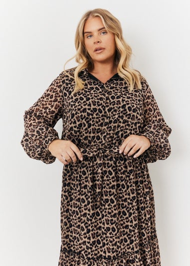 In The Style Jess Millichamp Brown Leopard Smock Shirt Maxi Dress