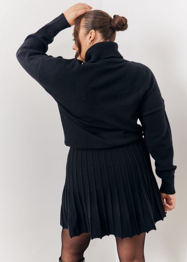 In The Style Black Pleated Knit Skater Dress