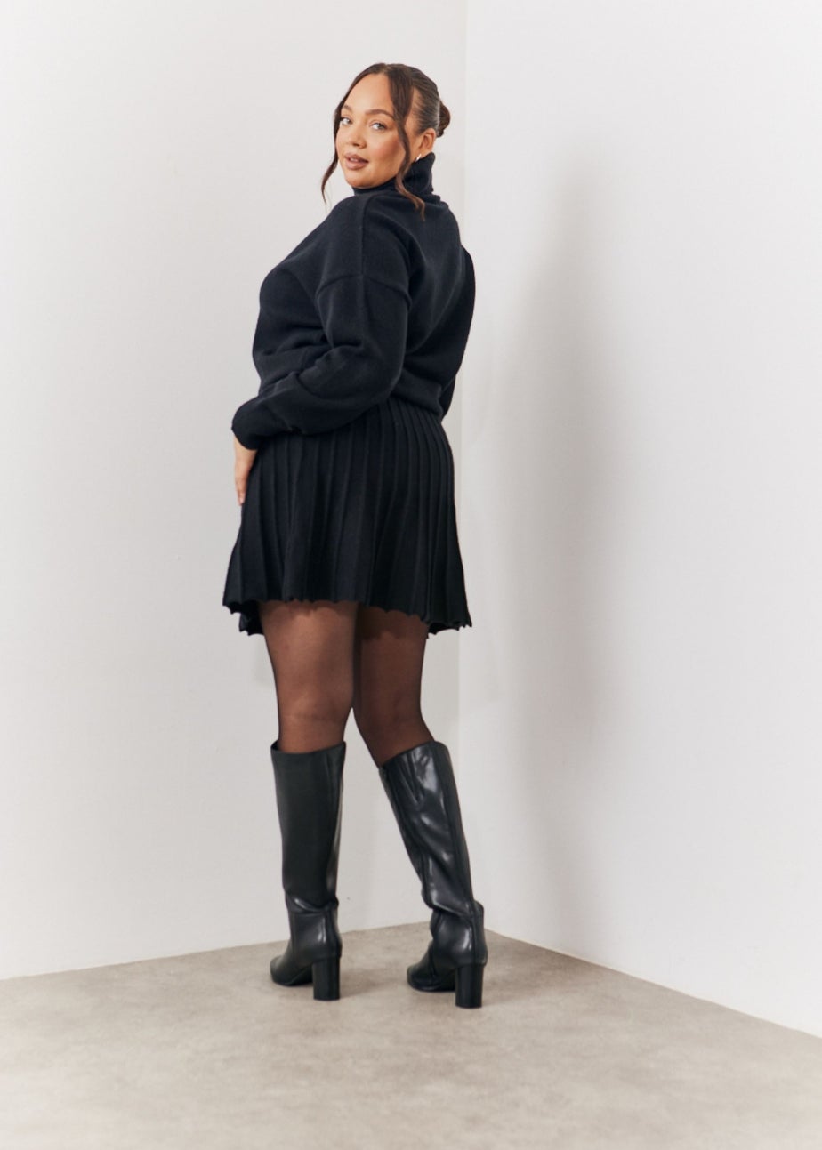 In The Style Black Pleated Knit Skater Dress