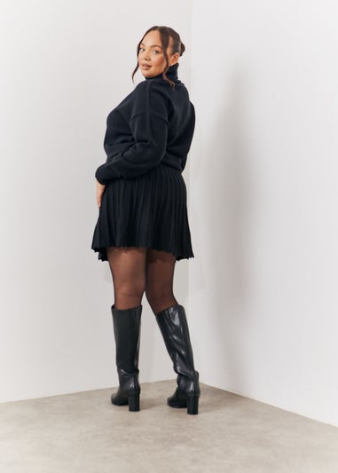 In The Style Black Pleated Knit Skater Dress