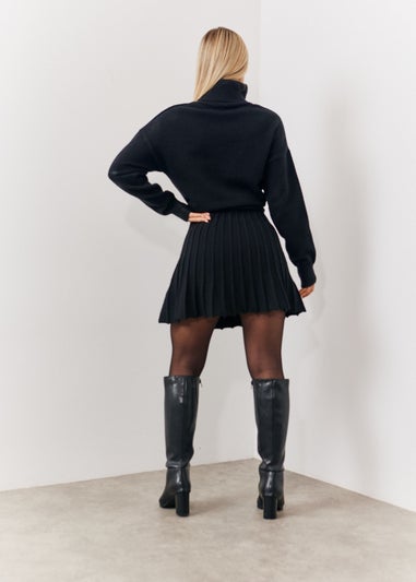 In The Style Black Pleated Knit Skater Dress