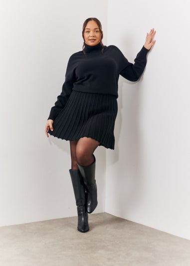 In The Style Black Pleated Knit Skater Dress