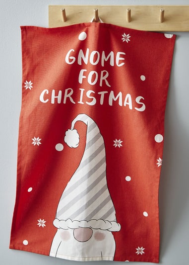 Catherine Lansfield Christmas Gnomes Cotton Kitchen Tea Towel Pack of 4 (50x75 cm)