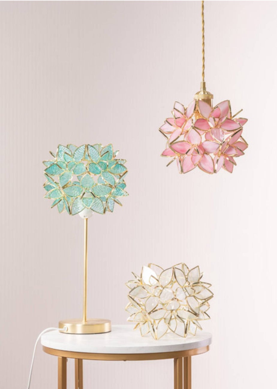 ValueLights Reine Aqua Glass Flower Easy Fit Pendant (17cm x 21cm x 21cm)