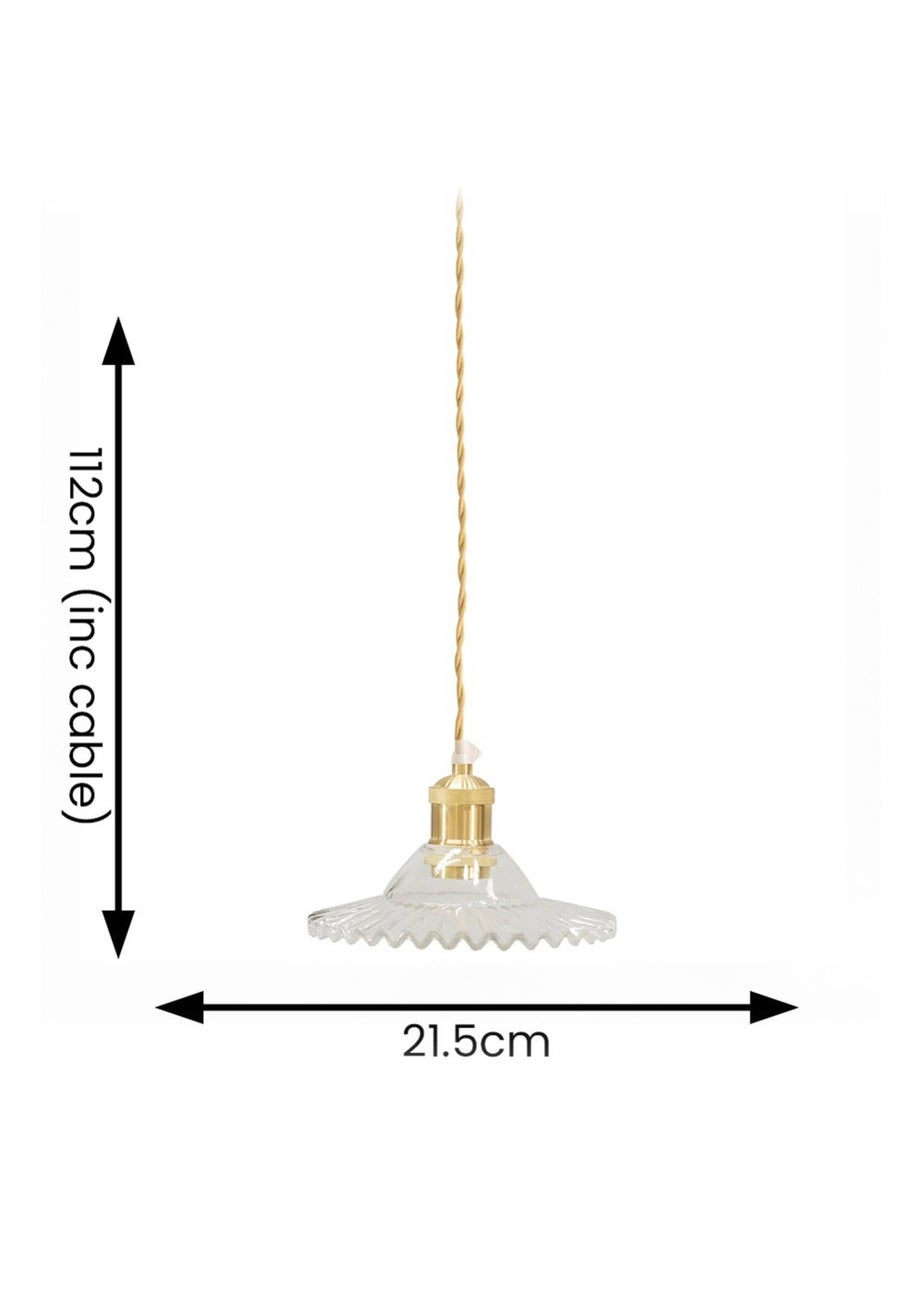 ValueLights Lucrezia Brushed Gold Pendant Light Clear Frilled Glass Shade (112cm x 21.5cm x 21.5cm)