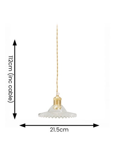 ValueLights Lucrezia Brushed Gold Pendant Light Clear Frilled Glass Shade (112cm x 21.5cm x 21.5cm)