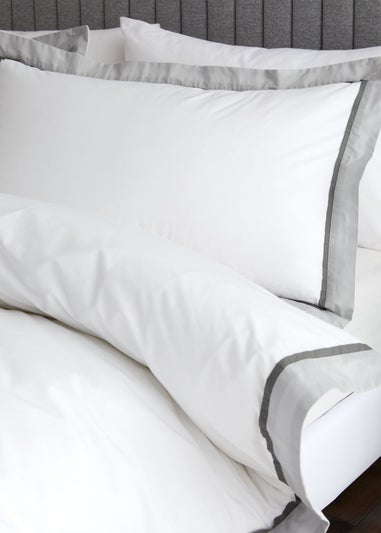 Bianca Fine Linens Mayfair 200 Thread Count Cotton Duvet Cover Set White / Silver Grey
