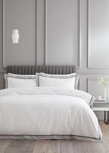 Bianca Fine Linens Mayfair 200 Thread Count Cotton Duvet Cover Set White / Silver Grey