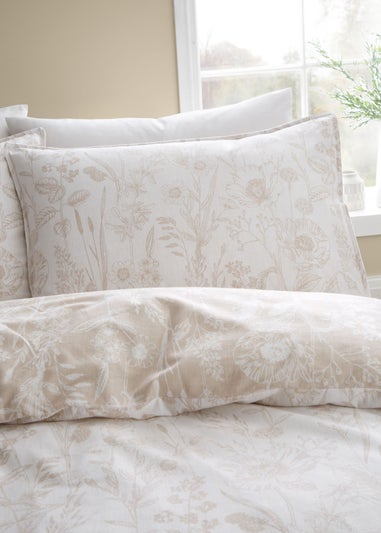 Bianca Fine Linens Brushed Cotton Floral Toile Reversible Duvet Cover Set Natural