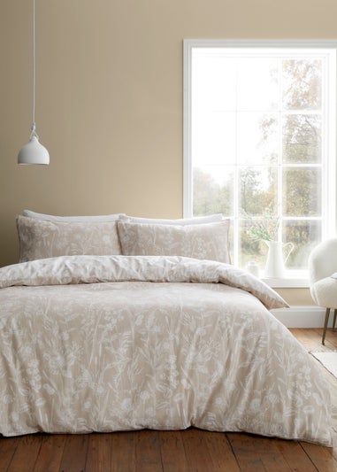 Bianca Fine Linens Brushed Cotton Floral Toile Reversible Duvet Cover Set Natural