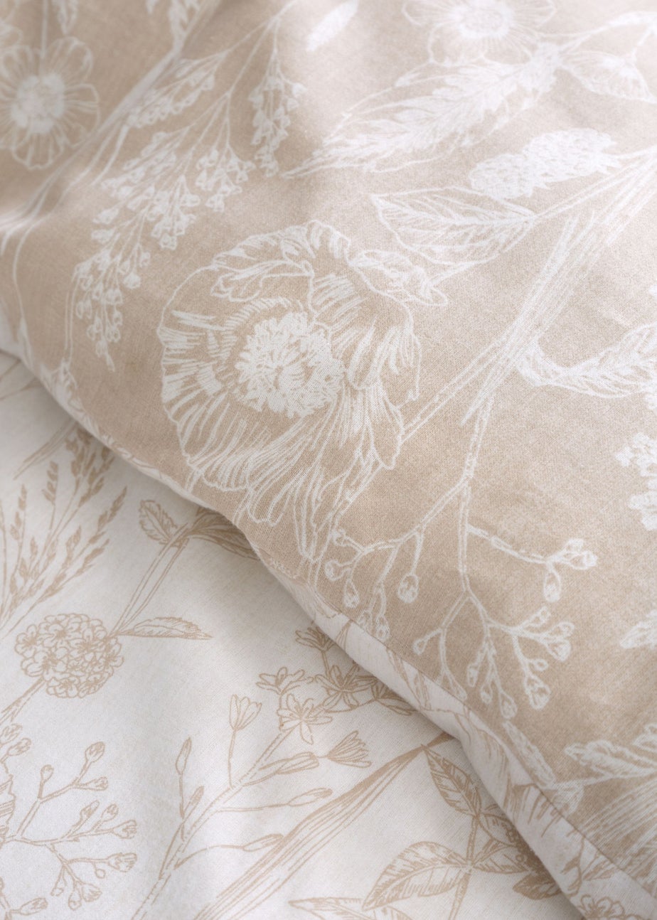 Bianca Fine Linens Brushed Cotton Floral Toile Reversible Duvet Cover Set Natural
