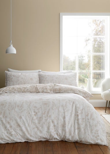 Bianca Fine Linens Brushed Cotton Floral Toile Reversible Duvet Cover Set Natural