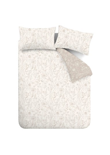 Bianca Fine Linens Brushed Cotton Floral Toile Reversible Duvet Cover Set Natural
