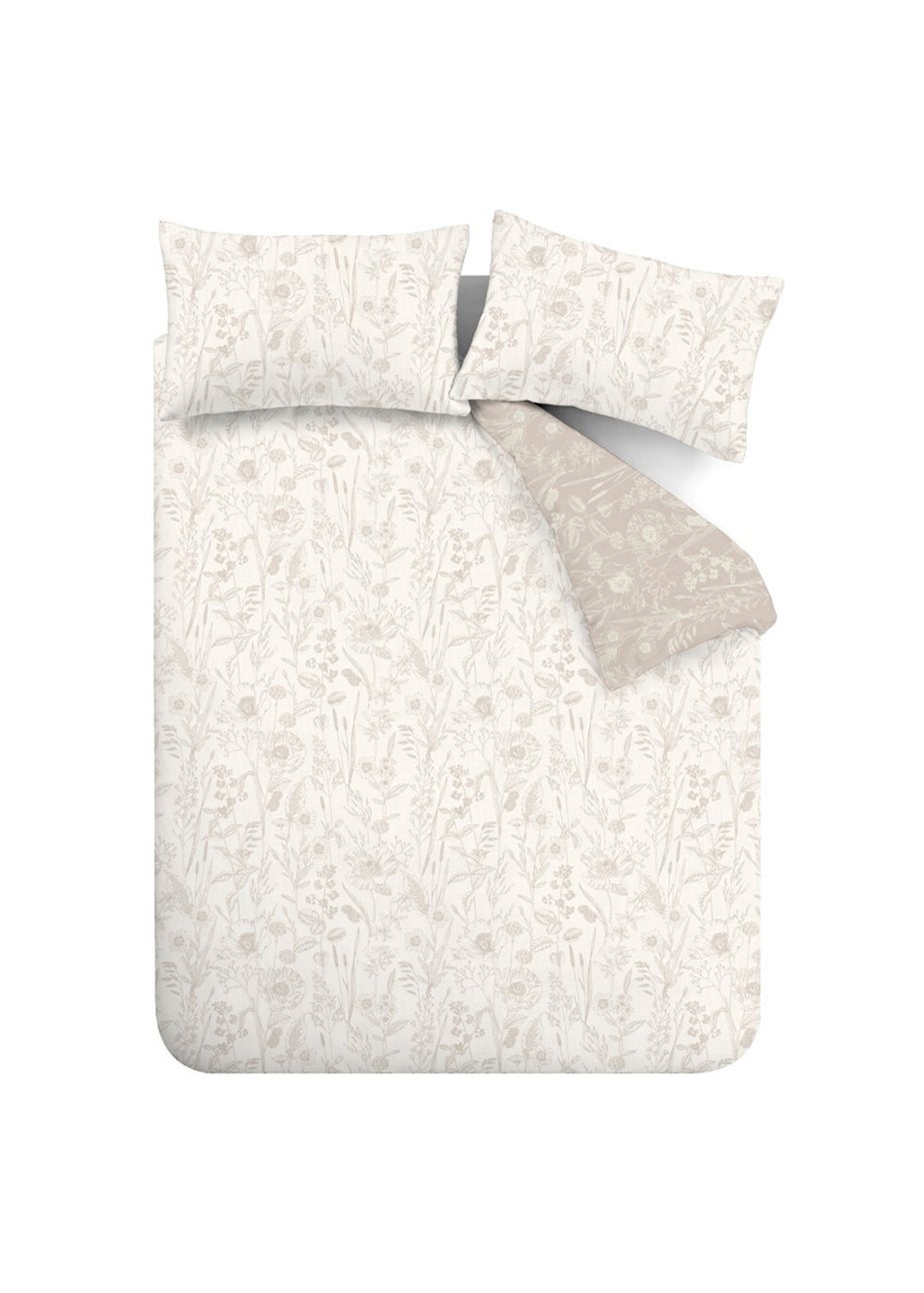 Bianca Fine Linens Brushed Cotton Floral Toile Reversible Duvet Cover Set Natural