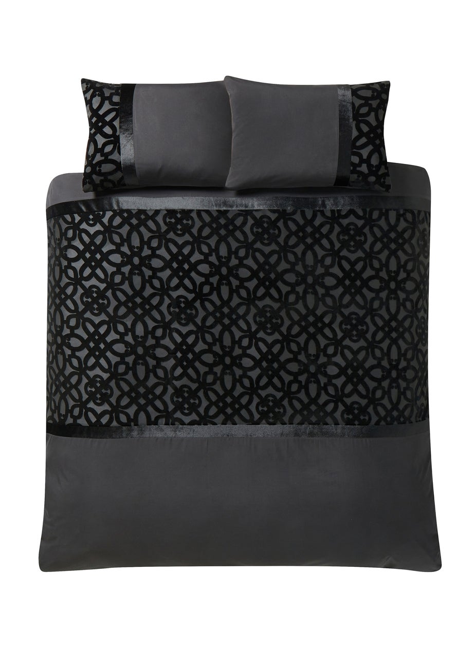 Catherine Lansfield Lattice Cut Velvet Duvet Cover Set Black