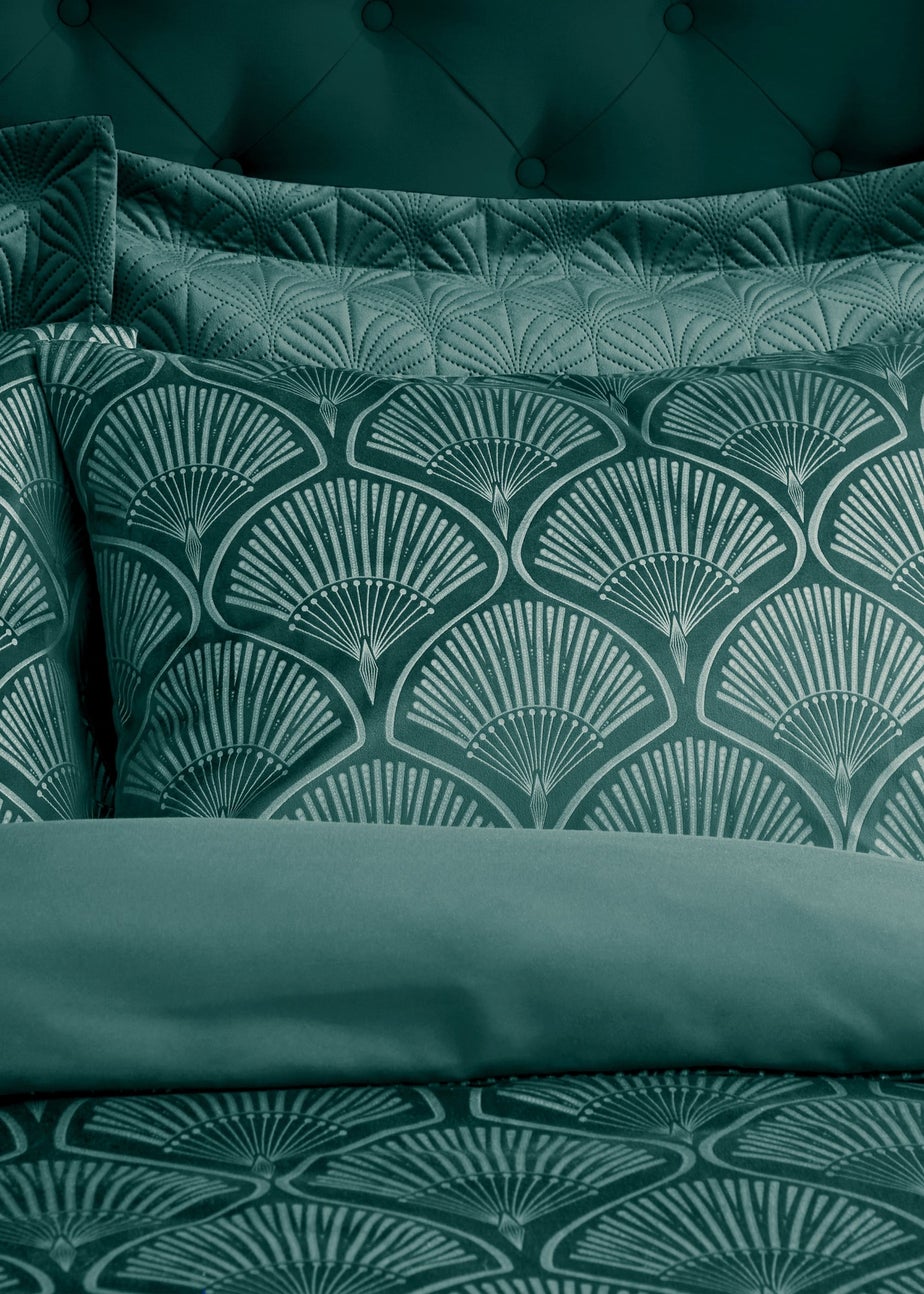 Catherine Lansfield Art Deco Pearl Duvet Cover Set Teal Green