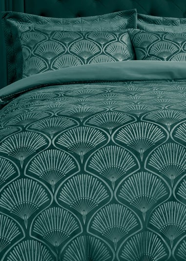 Catherine Lansfield Art Deco Pearl Duvet Cover Set Teal Green
