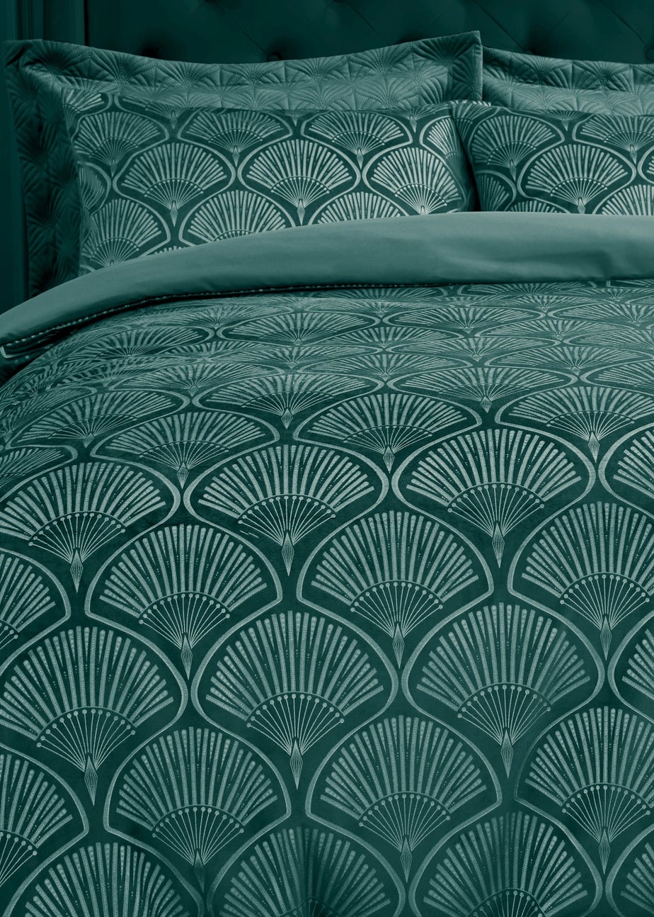 Catherine Lansfield Art Deco Pearl Duvet Cover Set Teal Green