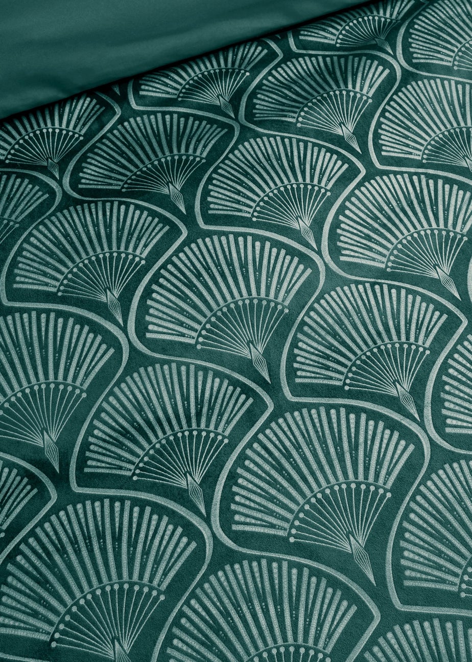 Catherine Lansfield Art Deco Pearl Duvet Cover Set Teal Green