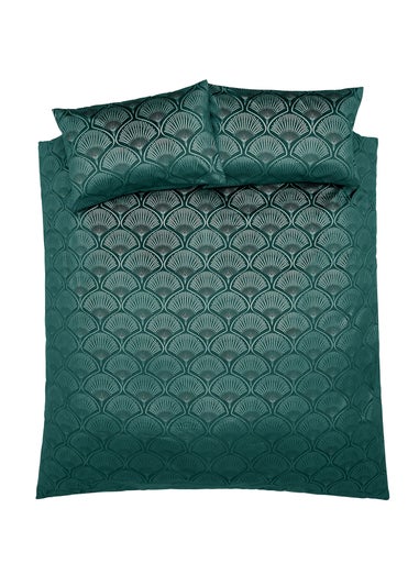 Catherine Lansfield Art Deco Pearl Duvet Cover Set Teal Green
