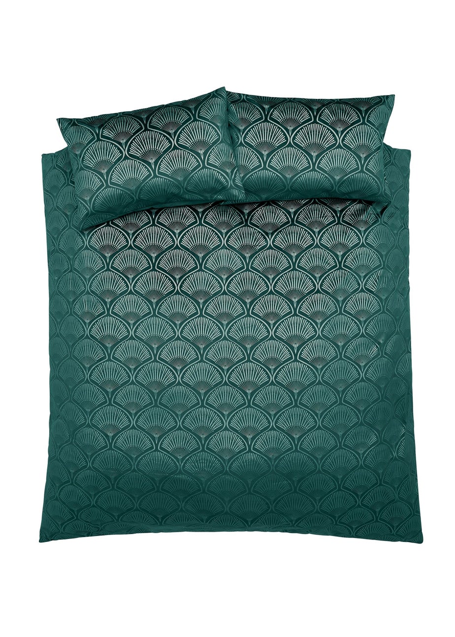 Catherine Lansfield Art Deco Pearl Duvet Cover Set Teal Green