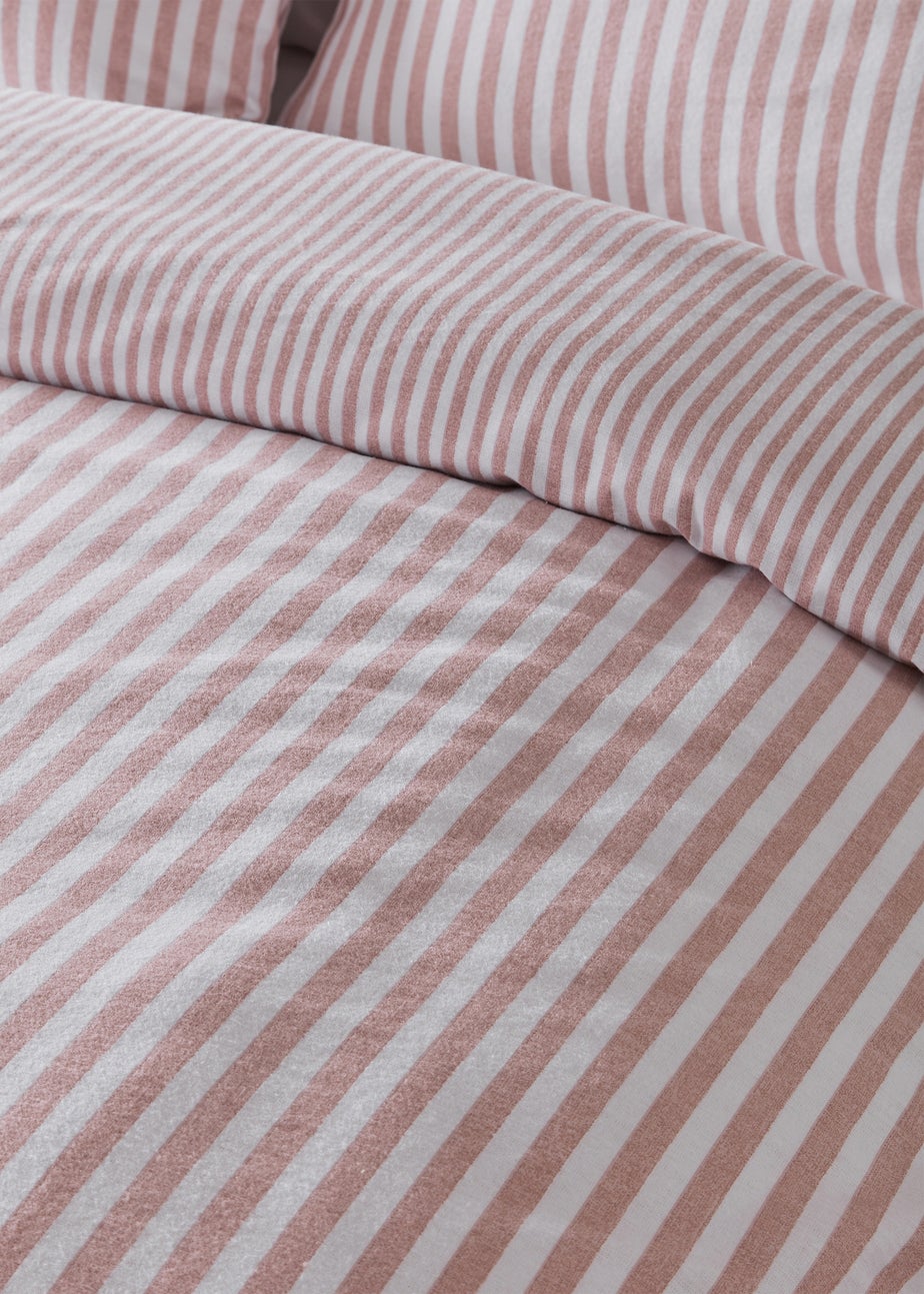 Catherine Lansfield Brushed Stripe Cotton Reversible Duvet Cover Set Blush Pink