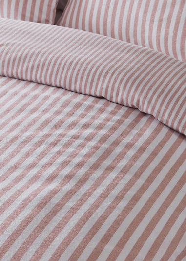 Catherine Lansfield Brushed Stripe Cotton Reversible Duvet Cover Set Blush Pink