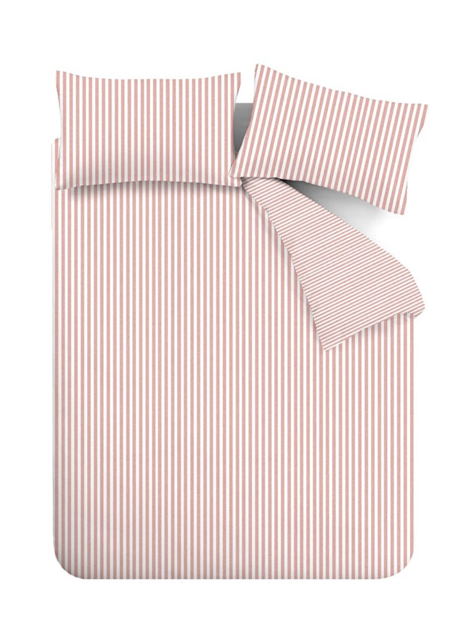 Catherine Lansfield Brushed Stripe Cotton Reversible Duvet Cover Set Blush Pink