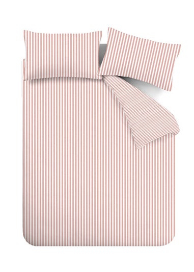 Catherine Lansfield Brushed Stripe Cotton Reversible Duvet Cover Set Blush Pink