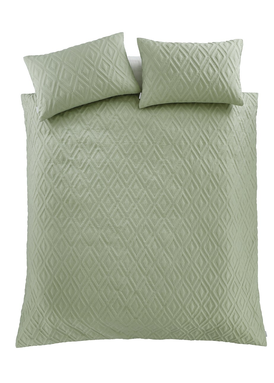 Catherine Lansfield Jacob Geo Soft Touch Double Duvet Cover Set Sage Green