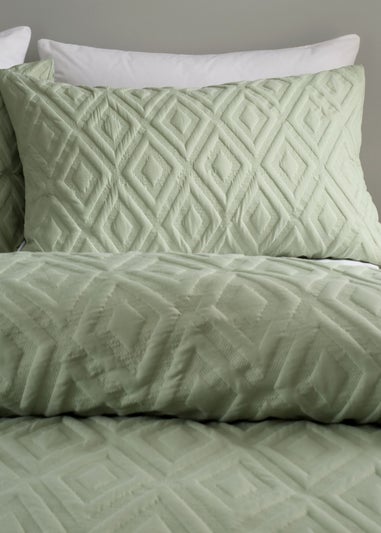 Catherine Lansfield Jacob Geo Soft Touch Double Duvet Cover Set Sage Green