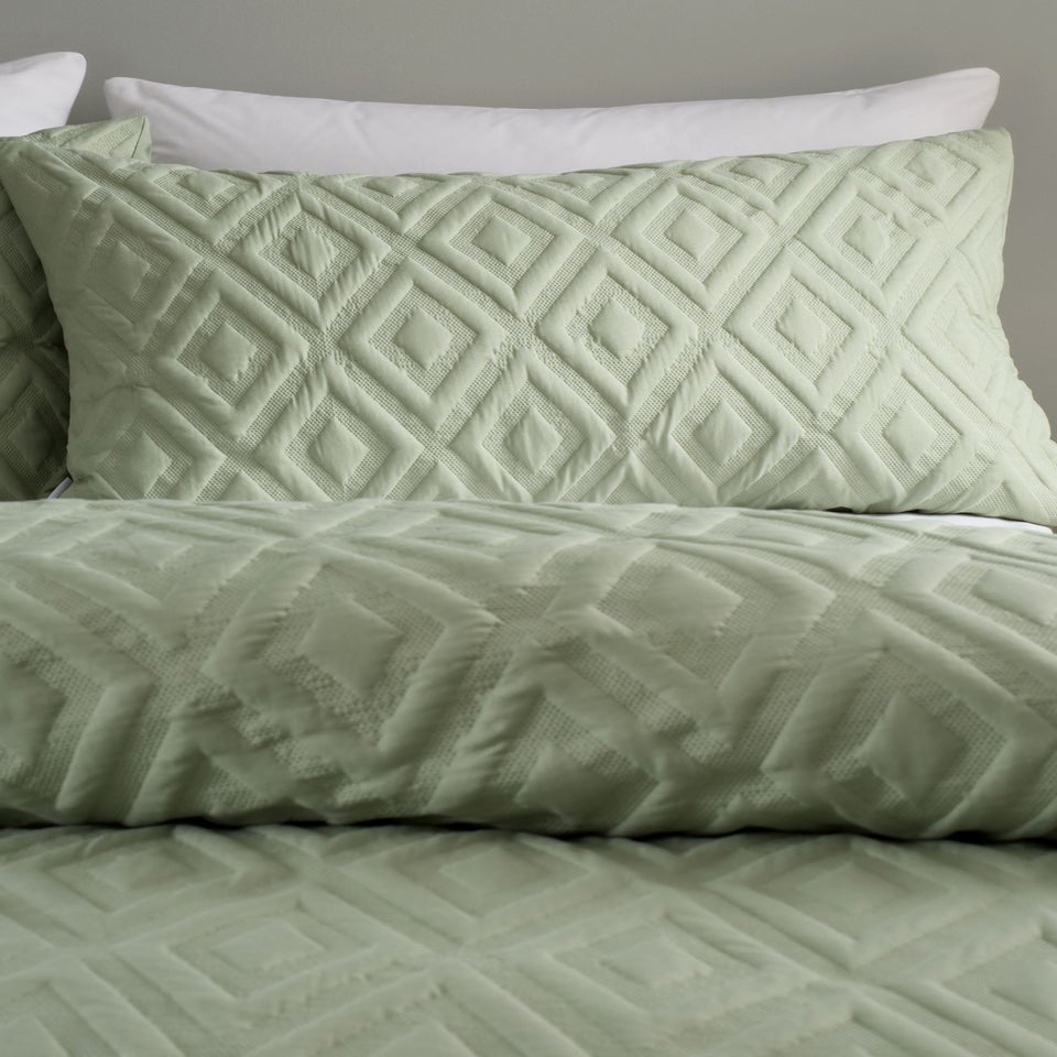 Catherine Lansfield Jacob Geo Soft Touch Double Duvet Cover Set Sage Green
