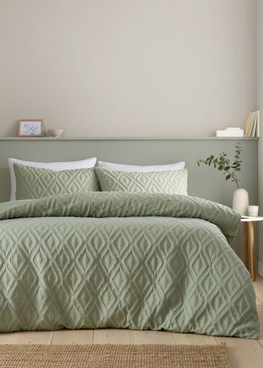 Catherine Lansfield Jacob Geo Soft Touch Double Duvet Cover Set Sage Green