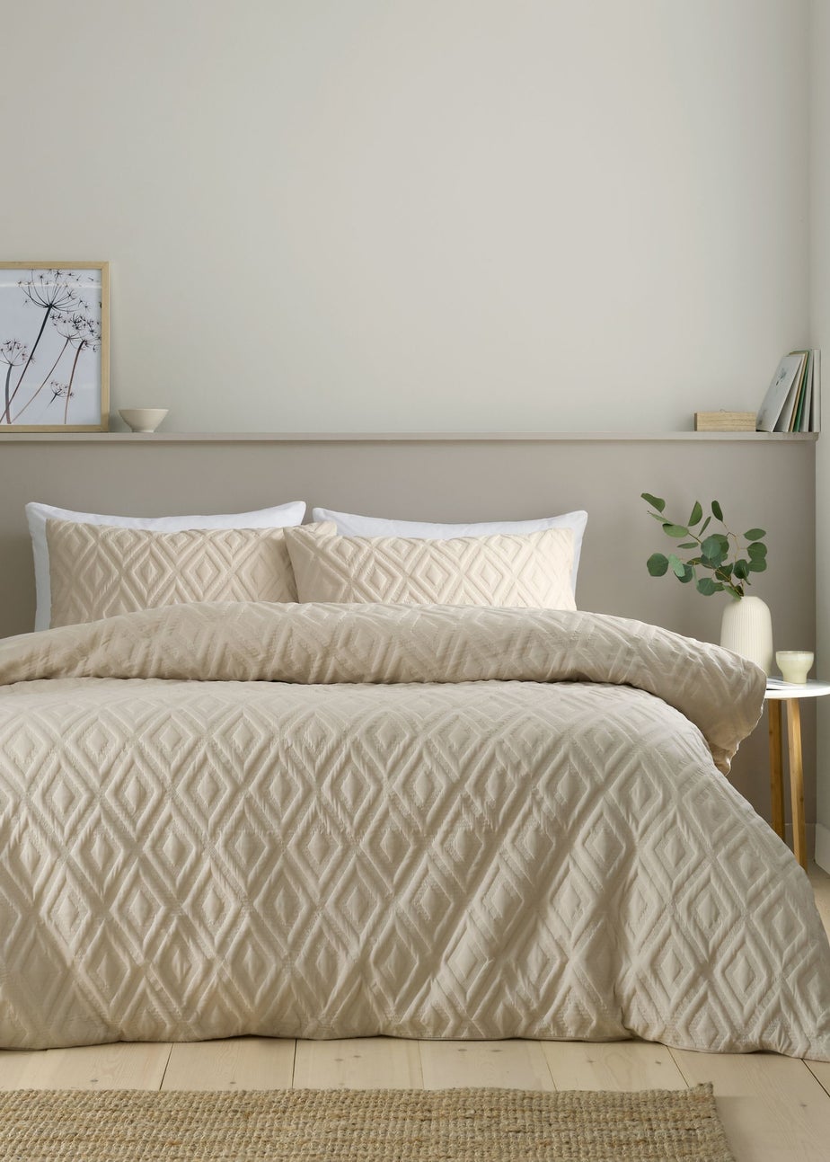 Catherine Lansfield Jacob Geo Soft Touch Double Duvet Cover Set Natural