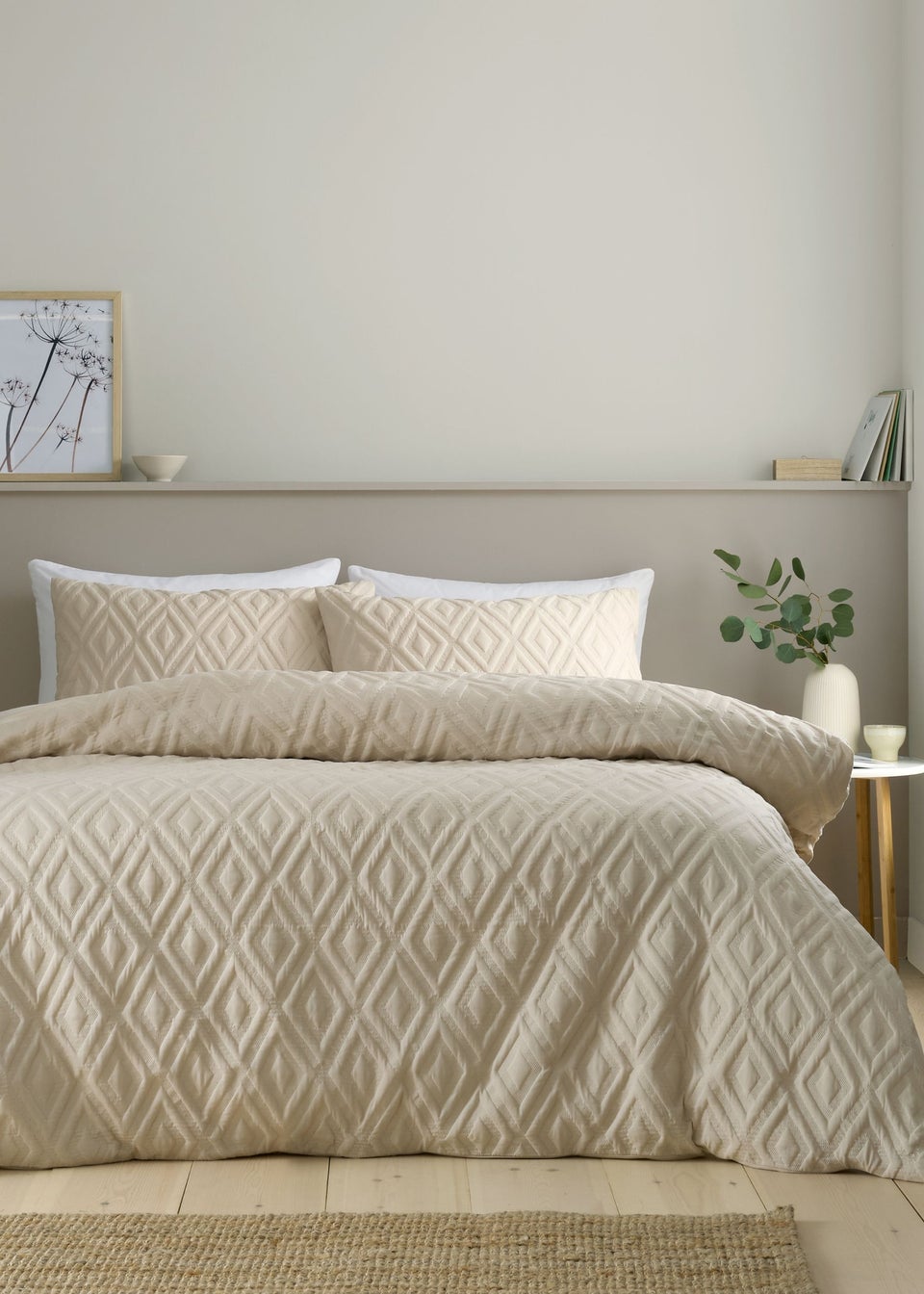 Catherine Lansfield Jacob Geo Soft Touch Double Duvet Cover Set Natural