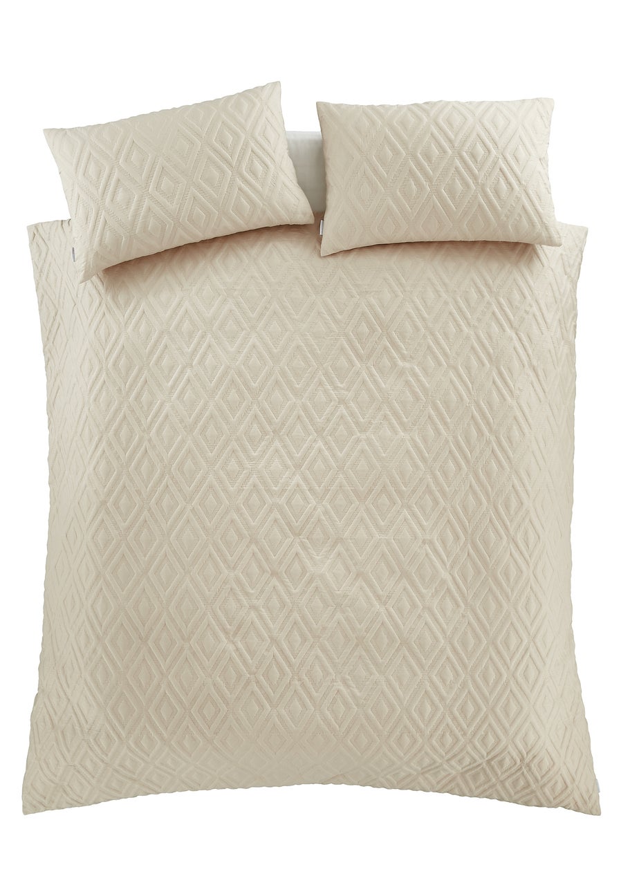 Catherine Lansfield Jacob Geo Soft Touch Double Duvet Cover Set Natural