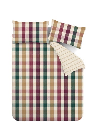 Catherine Lansfield Autumn Check Reversible King Duvet Cover Set Natural Plum