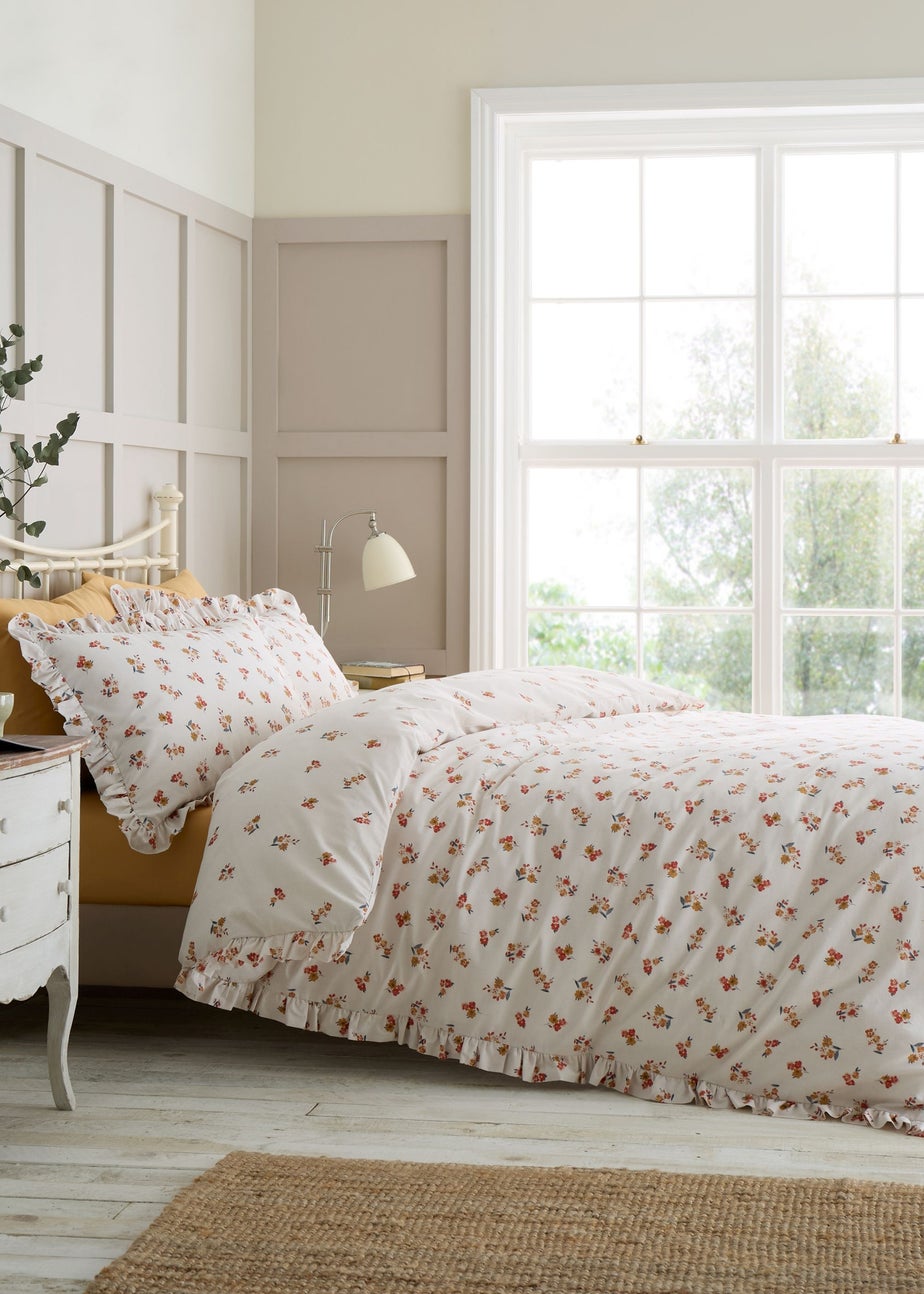 Catherine Lansfield Frill Ditsy Floral Reversible King Duvet Cover Set Cream