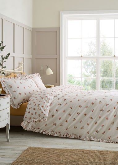 Catherine Lansfield Frill Ditsy Floral Reversible King Duvet Cover Set Cream